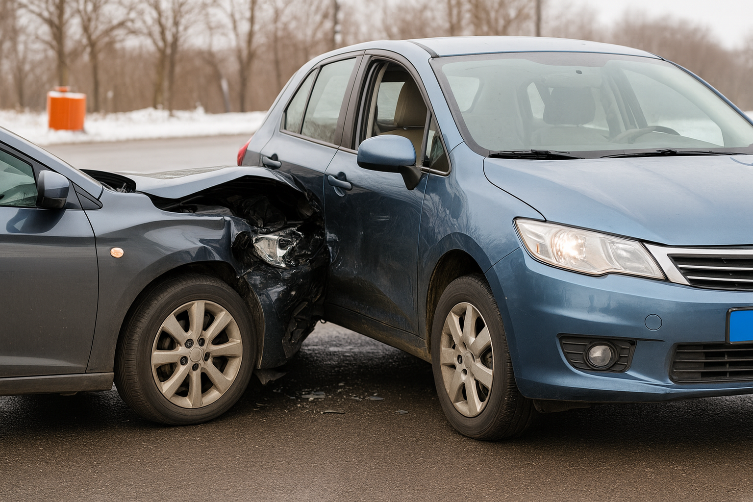 Two cars involved in a roadway collision